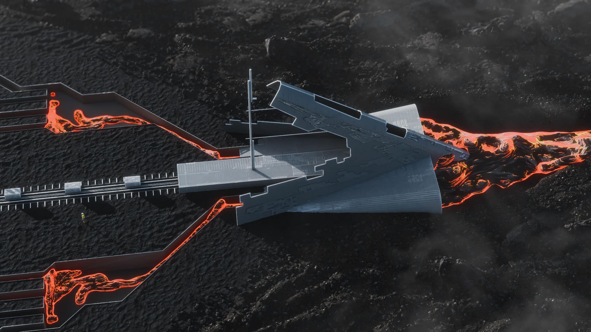 лава вокруг конструкции